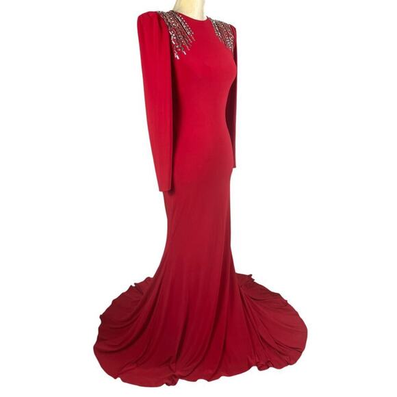 Ieena for Mac Duggal Red Formal Maxi Dress Size 4 Crystal Details Prom Wedding - Picture 8 of 13